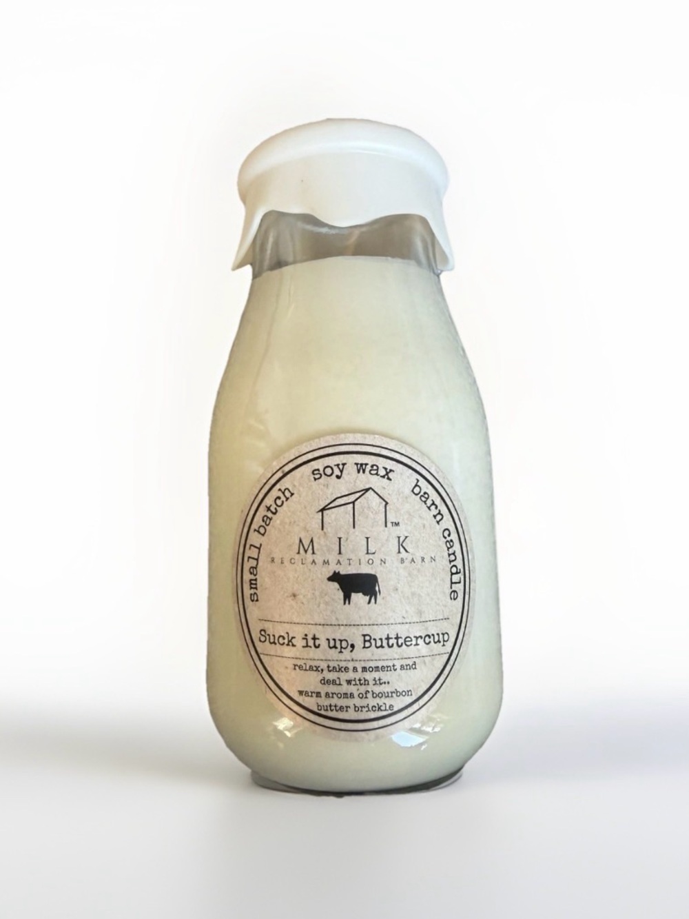 Farmhouse Milk Bottle Candle Reclamation Barn Milk “Suck it Up Buttercup” 13 oz